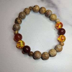 Handcrafted wooden and glass bead bracelet